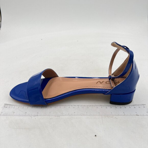 YDN Blue Block Low Heel Sandals Open Toe Ankle Strap Patent Comfortable Shoes - Picture 2 of 8